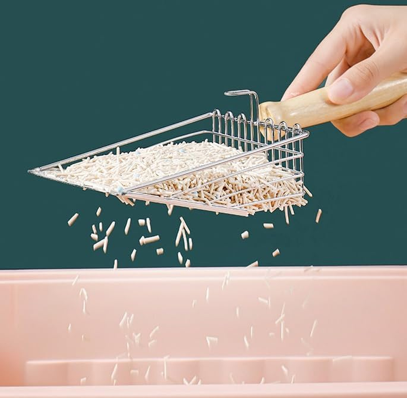 Aesthetic Cat Litter Scoop with Holder Stainless Steel Heavy Duty Litter Box Tray Pan Sifter with Comfortable Wood Grip Non-Stick Kitty Litter Scooper for Easy and Efficient Cleaning (Blue, One Size) image number 5