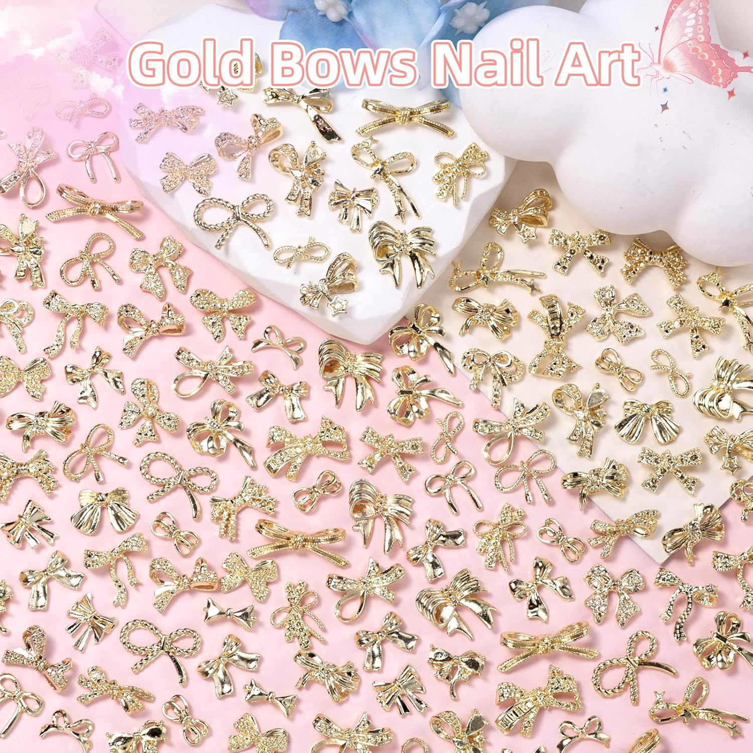 32 Styles 160 Pcs Metal Golden Bow Nail Charms, 3D Alloy Bow Bowkont Nail Charms for Acrylic Nails, Gold Bows Nail Art Charm for Nails DIY Y2K - S3 image number 4