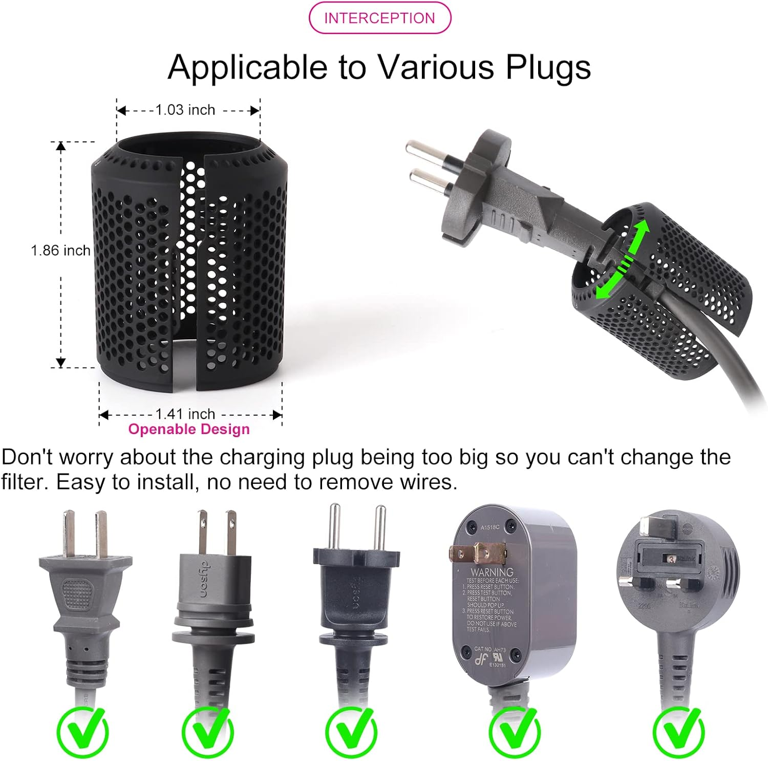 Hair Dryer Inner Filter + Outer Filter Cage Replacement for Dyson Hair Dryer HD01 HD03 HD08 Models, Hair Dryer Filter Mesh Filter Cover Cap Protect Attachments Easy Disassembly (Black) image number 4