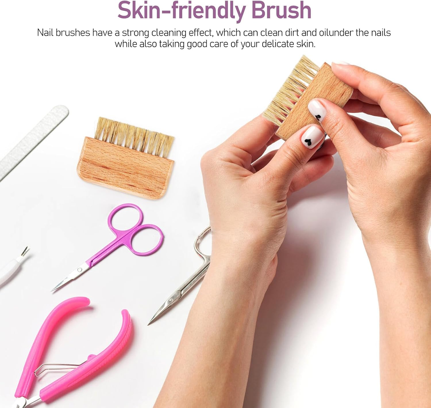 ARTSEWPLY Wooden Nail Brush with Dense Stiff Boar Bristles for Deep Fingernail and Toenail Cleaning Skin-Friendly Pedicure Scrub Tool for DIY Manicurists and Nail Care Specialists image number 2