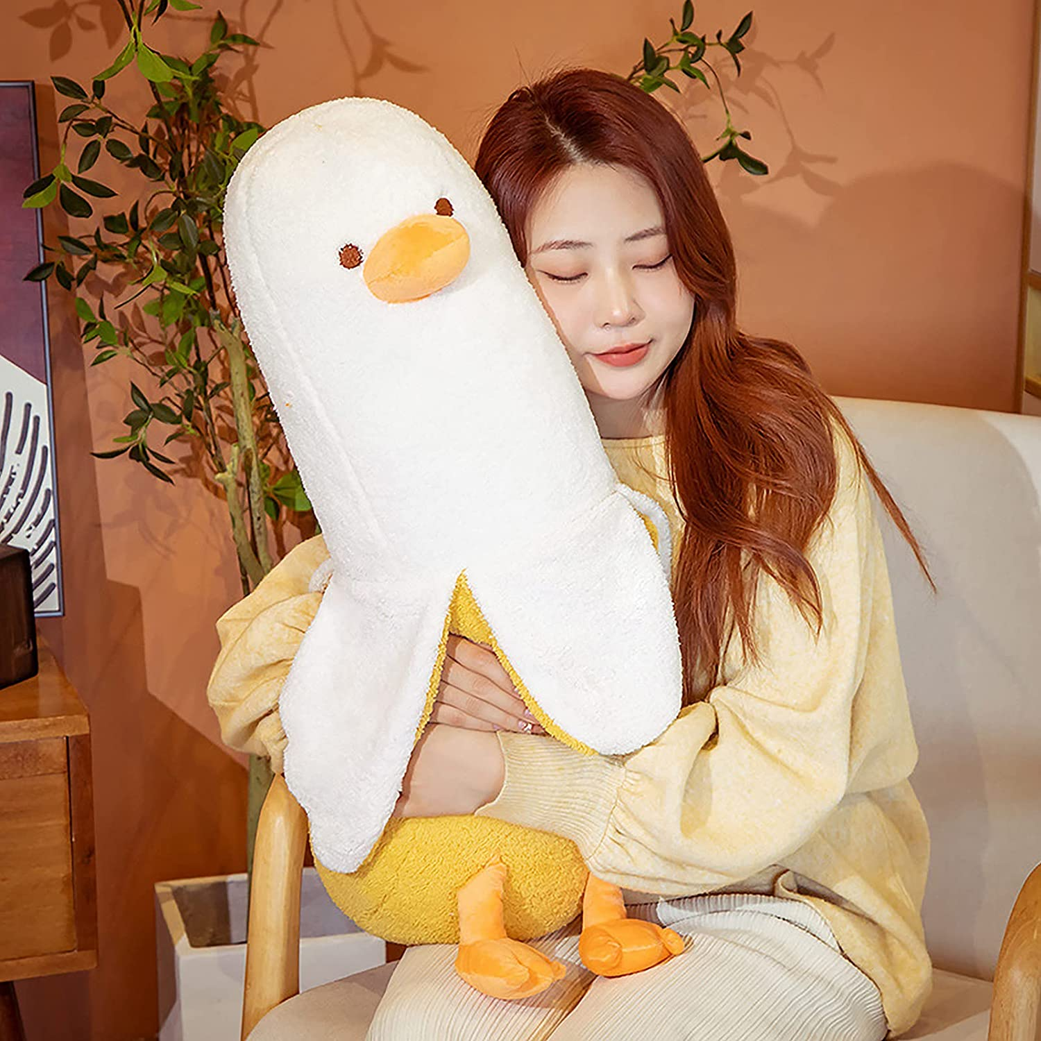 PEACHCAT Banana Duck Plush Toy Cute Plushie Hugging Plush Pillow Duck Stuffed Animal for Girls and Boys White 19.7" image number 2