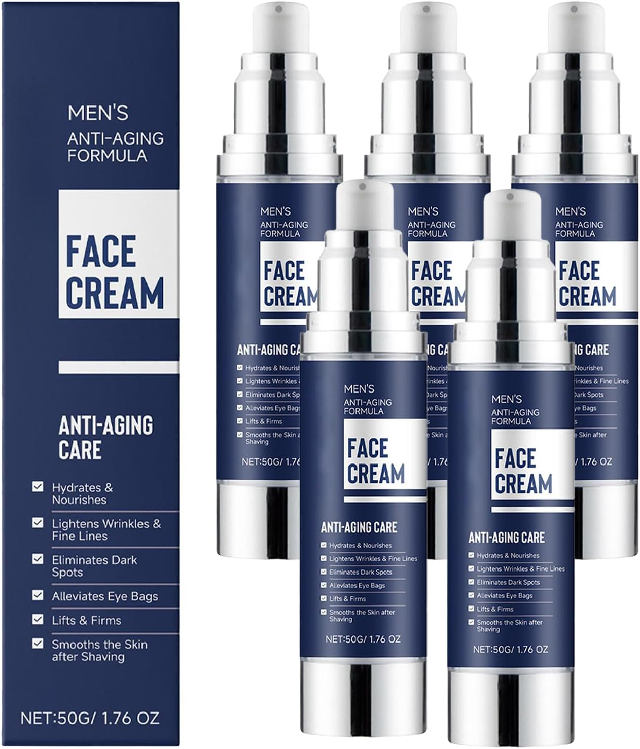 6-In-1 Men&rsquo;S Face Cream Anti-Aging Moisturizer Reduces Wrinkles, Dark Spots, Eye Bags, Dark Circles & Puffiness. Anti-Aging Moisturizer, Reduces Wrinklessoothes, Suitable for Day and Night Use (5PCS)