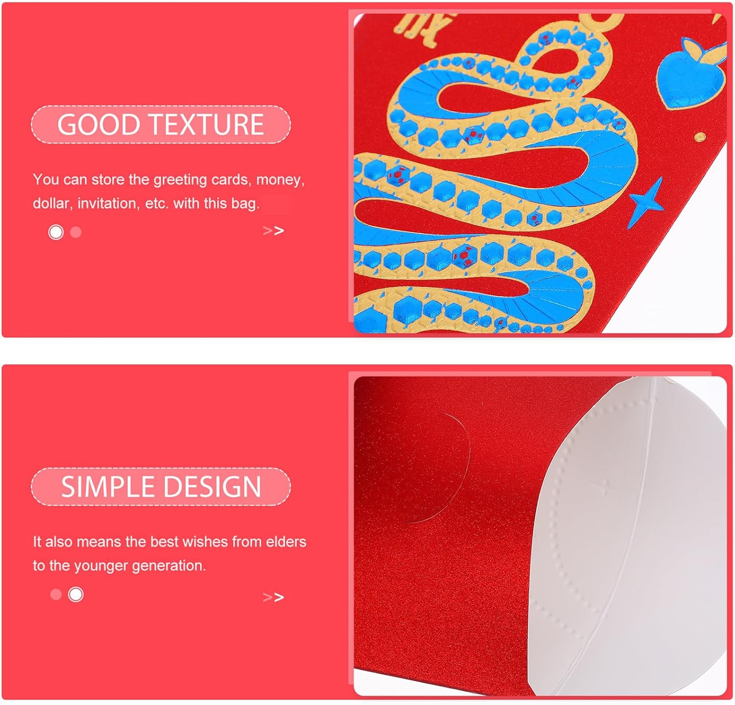 Tofficu 30Pcs Chinese Red Envelopes, 2025 Snake Lunar New Year Red Cash Envelopes, Chinese Hongbao Lucky Money Pockets for Spring Festival Wedding Envelopes