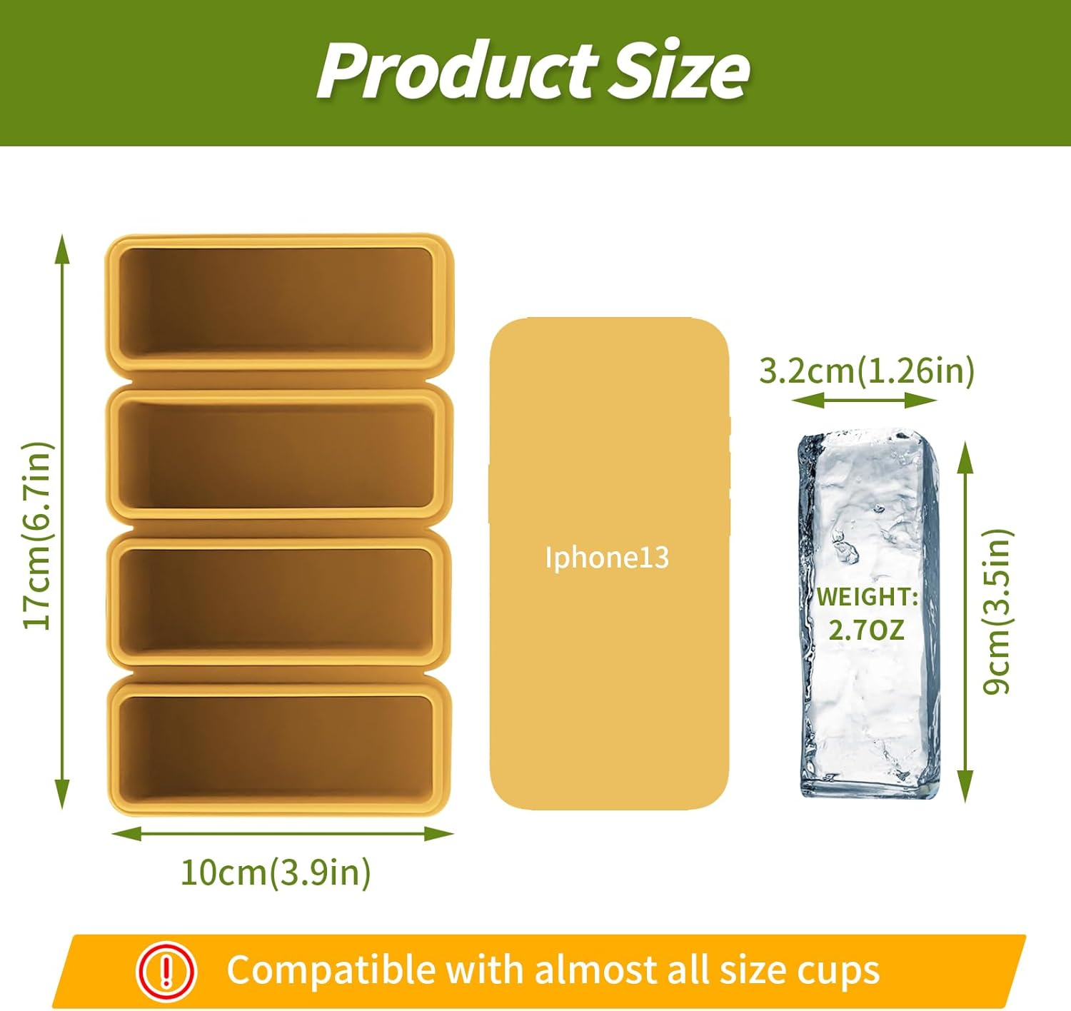 YARRAMATE 2 Pack Silicone Ice Cube Tray with Lid for Freezer, Premium Stackable Large Ice Cube Molds for Whiskey, Cocktails, Rectangle Silicone Molds for Soup, Butter, Baking,Easy Release(Orange) - Orange image number 4