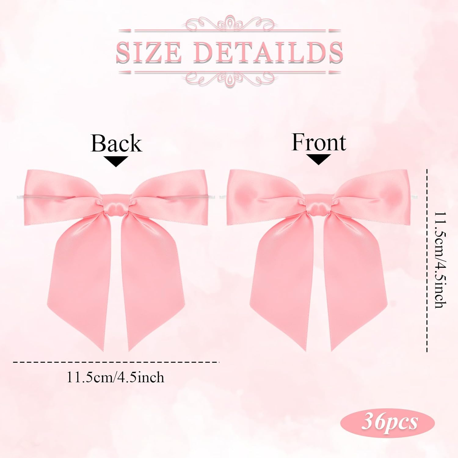 36 Pcs Satin Twist Tie Bows for Treat Bags 4.5 Inch Red Premade Bow for Crafts Large Satin Ribbon Tie Bows for Cake Decorating Gift Wrapping Popcorn Bags Brithday Christmas Party Favors (Pink) image number 5