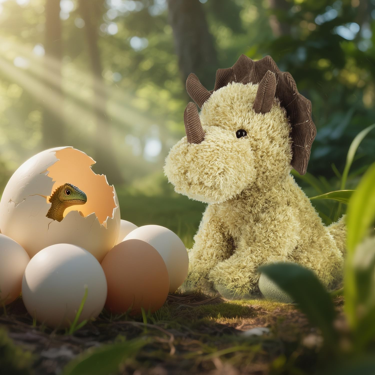 Apricot Lamb Toys Plush Green Dinosaur Triceratops Stuffed Animal Soft Cuddly Perfect for Child (Green Triceratops,9 Inches)