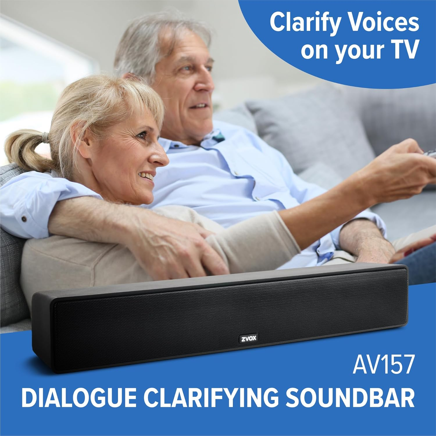 ZVOX Dialogue Clarifying Sound Bar with Patented Hearing Technology, Twelve Levels of Voice Boost - 30-Day Home Trial - Accuvoice AV157 TV Speaker - Black image number 6