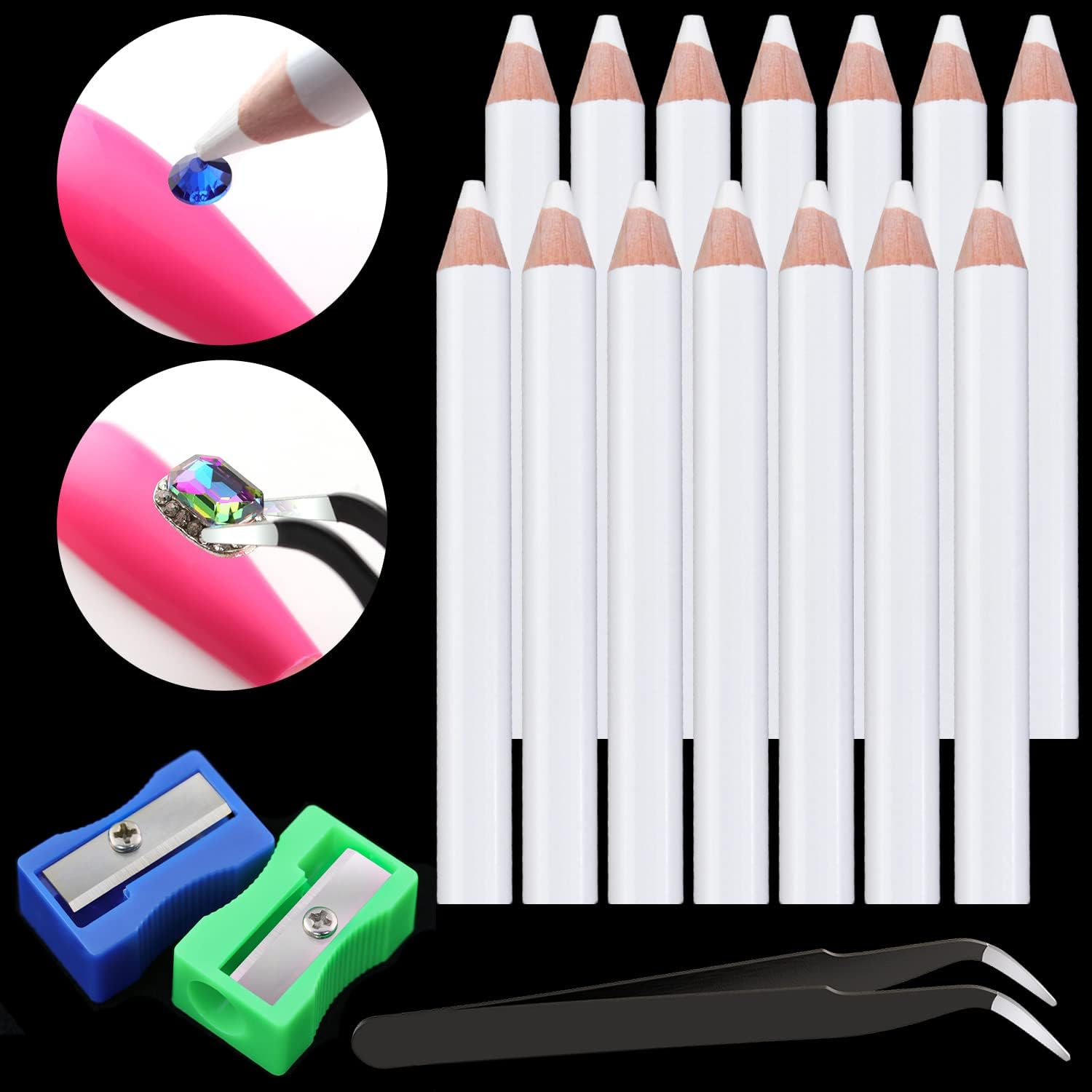 Self Adhesive Resin Rhinestones Picker Pencil Nail Art Gem Crystal Pick up Tool Wax Pen Long 10Pcs