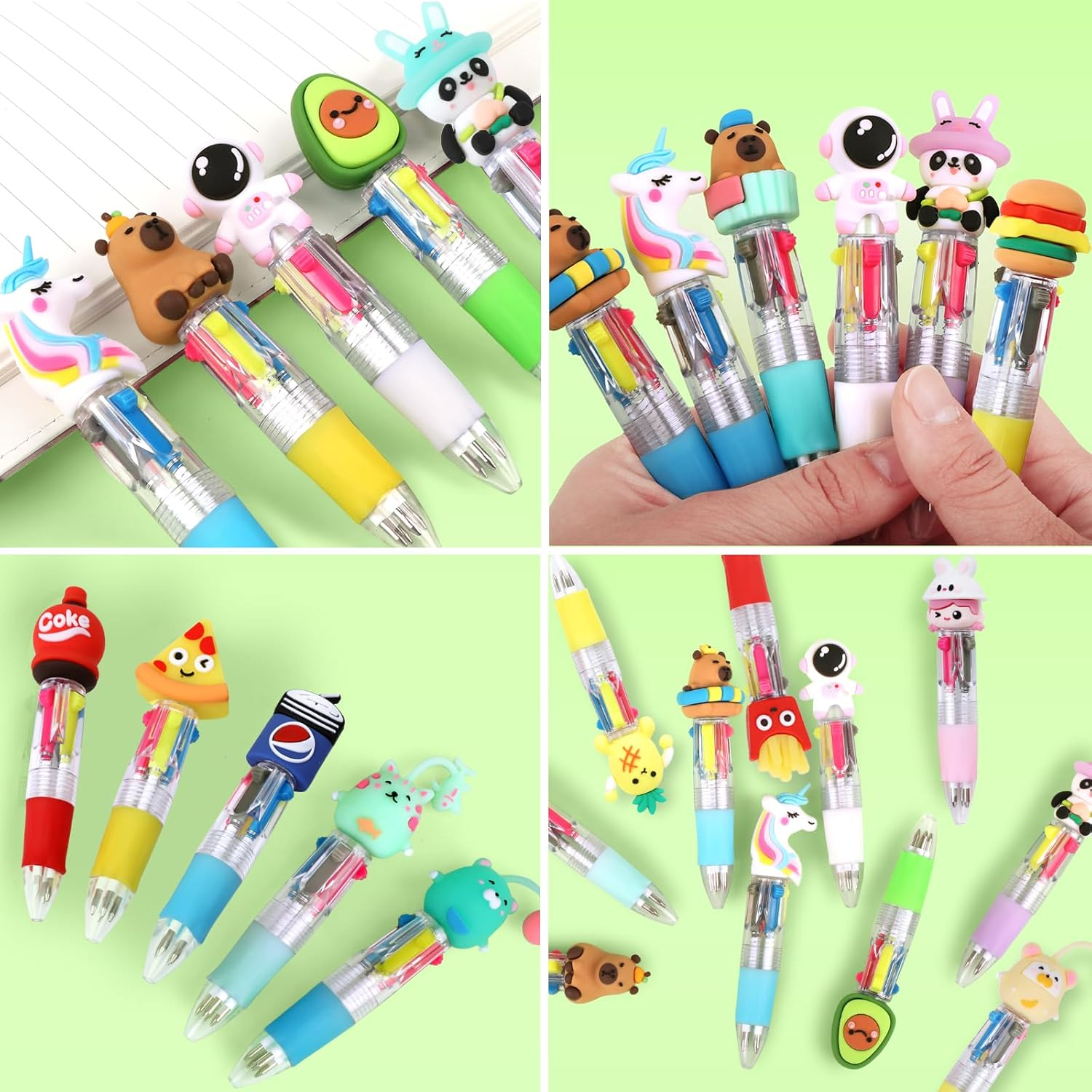 24 Pcs Mini Multicolored 4-In-1 Cute Retractable Ballpoint Pens for Kids Party Bag Fillers, Fun Novelty Cartoon Multi Color Ballpoint Pen Bulk for Classroom School Supplies Party Favors Girls image number 5