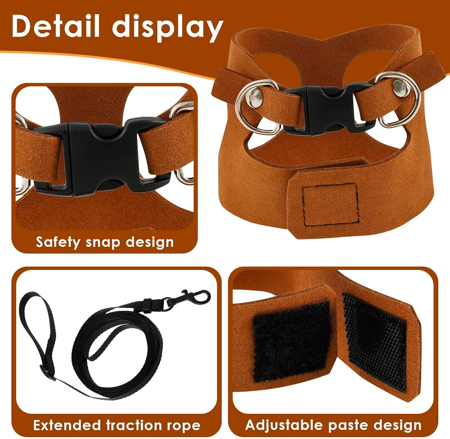 3 Pack Bearded Dragon Harness and Leash Adjustable Soft Leather Lizard Harness 3 Sizes with Leash Accessories for Bearded Dragon Lizard Squirrel image number 1