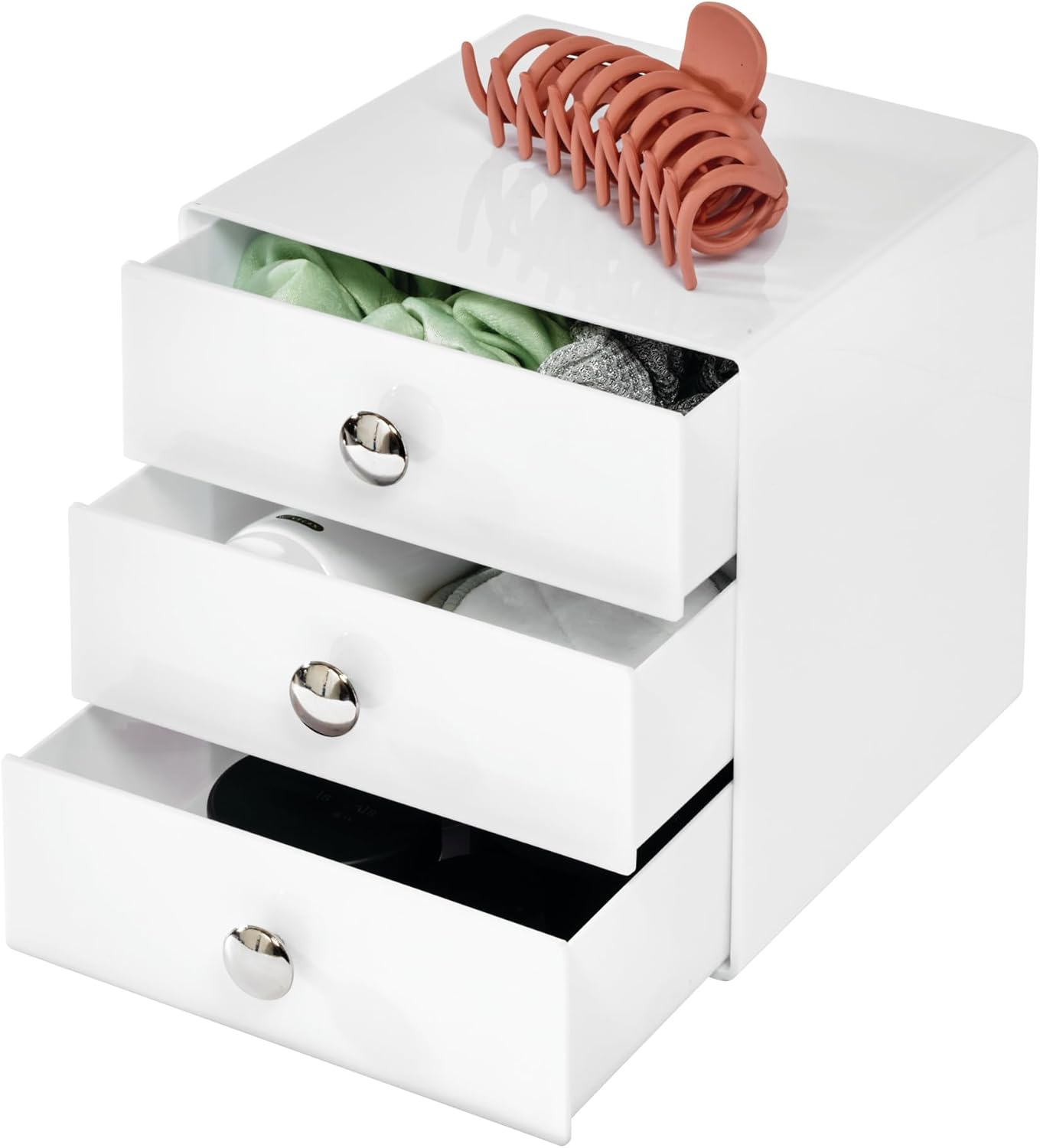 Interdesign 35301EU Makeup Storage Drawers, Plastic Desktop Drawer Organiser, White