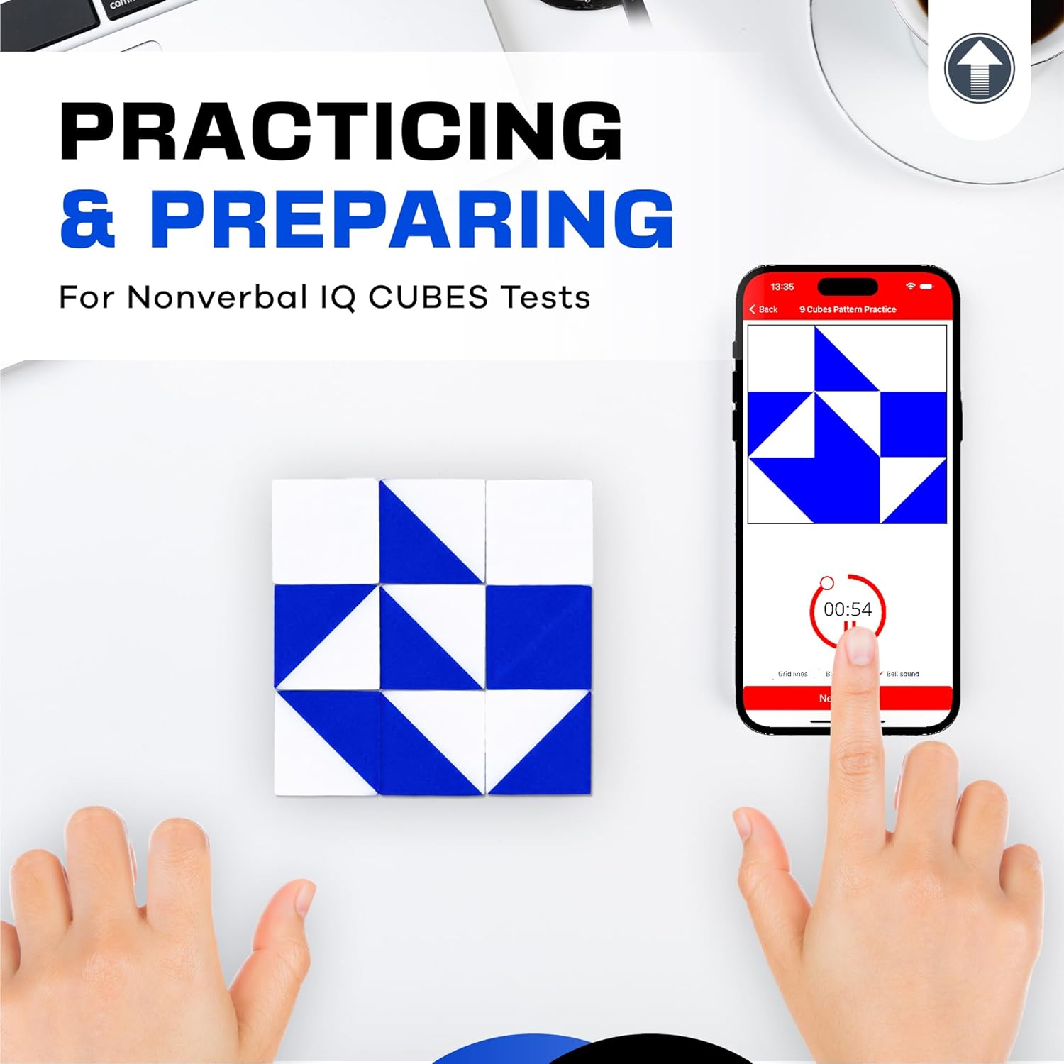 Test Cubes (Blue and White) - Study for Block-Design Test, Practice Cognitive Spatial Reasoning Test, 9 Kohs Cubes, WAIS and WISC Test Preparation image number 3