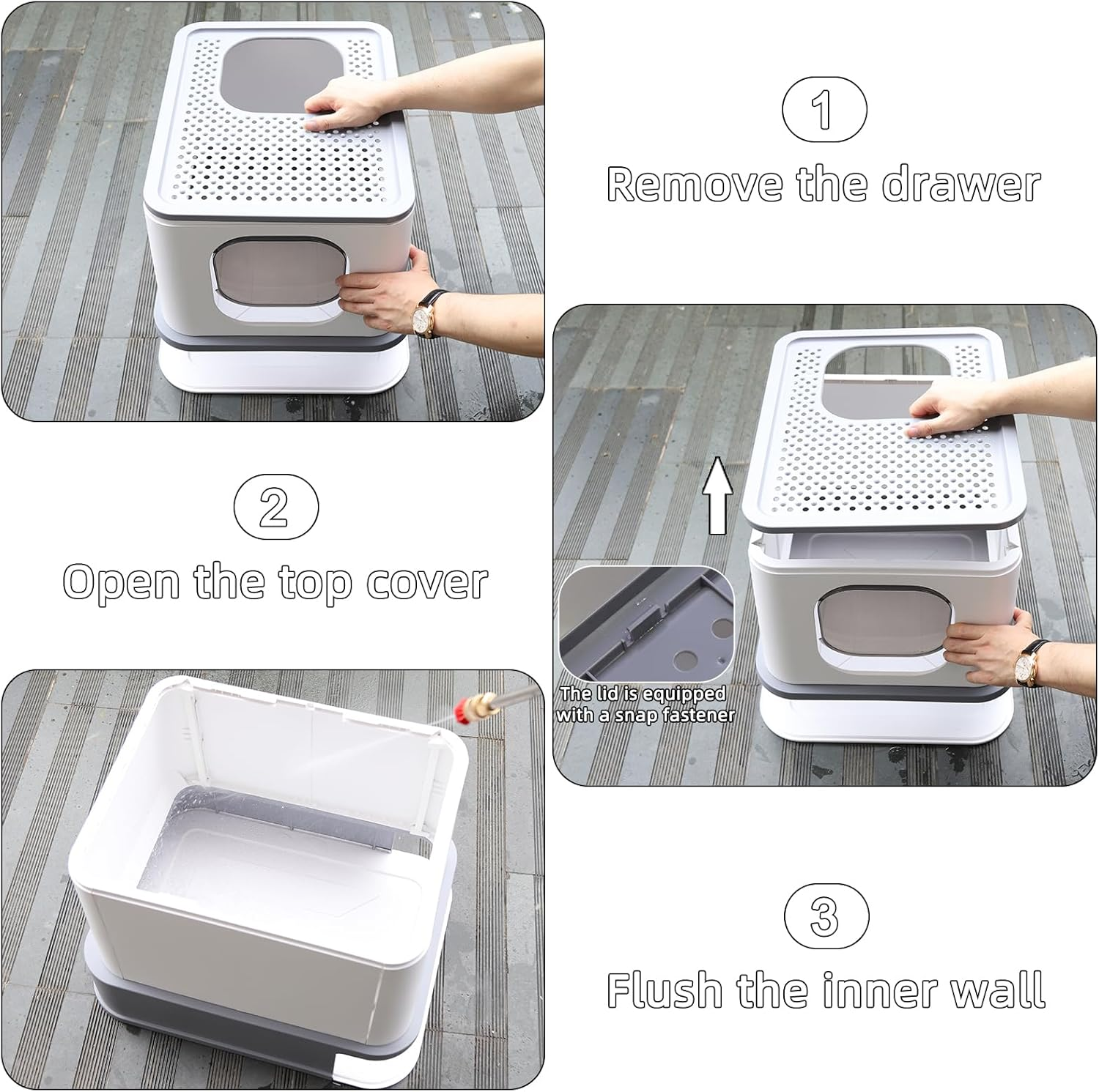 RIZZARI Millions Sold Wordwide Cat Litter Box, Large Top Entry Anti-Splashing Litter Box with Lid, Enclosed Plastic Cat Litter Box with Handy Litter Scoop, Drawer Type Cat Toilet (Silver Gray) image number 2