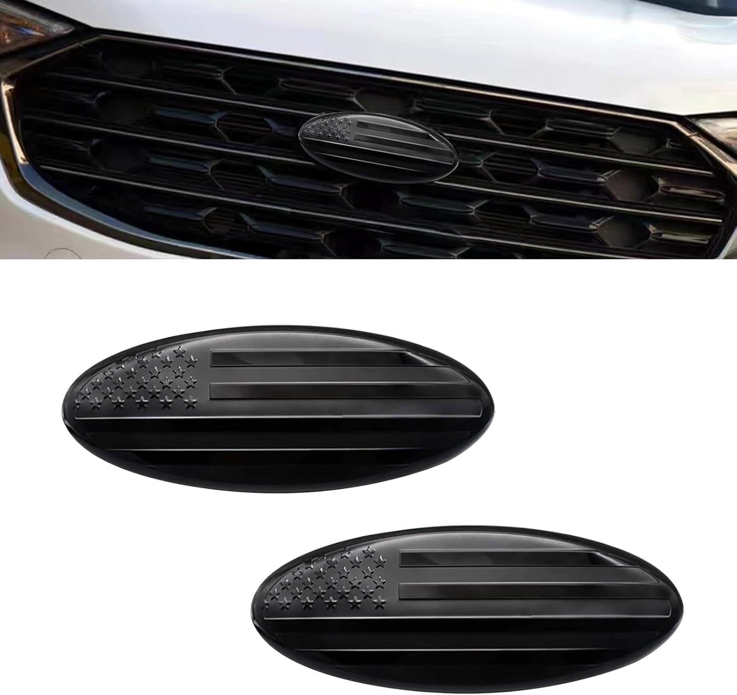 UGSHY 2 PCS Front Grille Emblem, 7" Central Mesh Cover Label, Rear Tailgate Emblem Badge Nameplate, Compatible with Ford F150 F250 F350 (Skull Red)