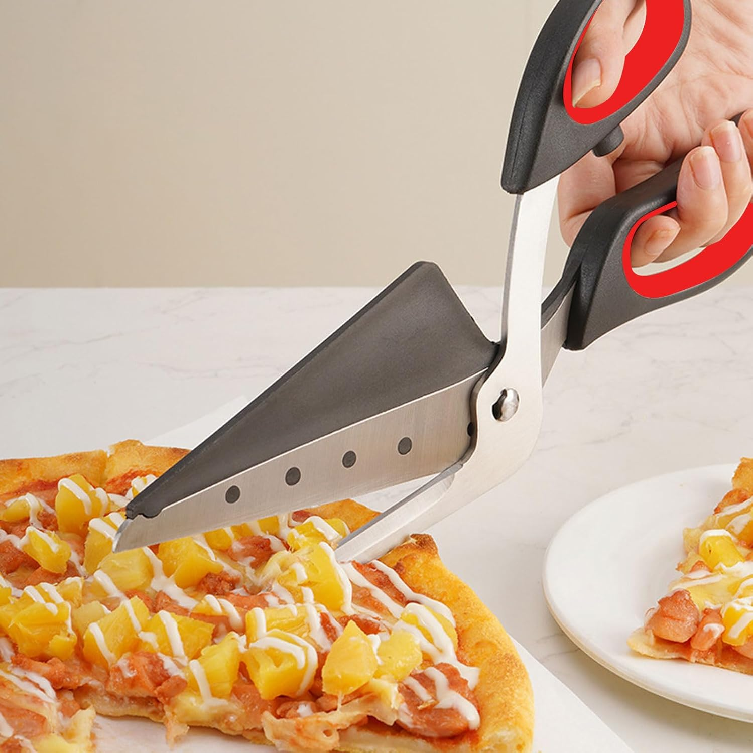 2-In-1 Pizza Cutter with Ergonomic Soft Grip Handle and Spatula, Multifunctional Scissors with Food-Grade Sharp Stainless Steel Blade, Easy to Clean Kitchen Gadget for Food, Camping, Picnic(27.5Cm) image number 2