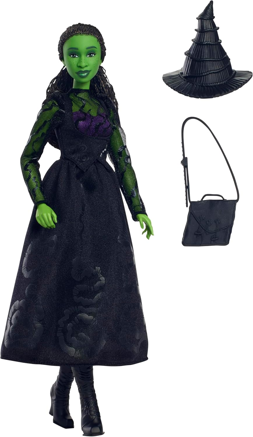 Wicked Elphaba Fashion Doll & Accessories with Green Skin, Braided Black Hair, Posability & Removable Ballroom Look image number 2