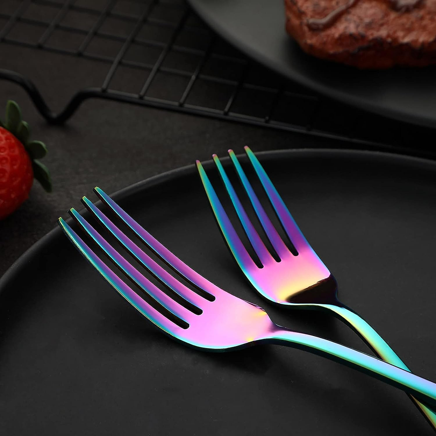 Rainbow Flatware Cutlery Silverware Set 20 Pieces, Stainless Steel Colorful Utensils, Tableware Set Service for 4, Include Knife/Fork/Spoon, Reusable, Mirror Polished, Dishwasher Safe image number 2