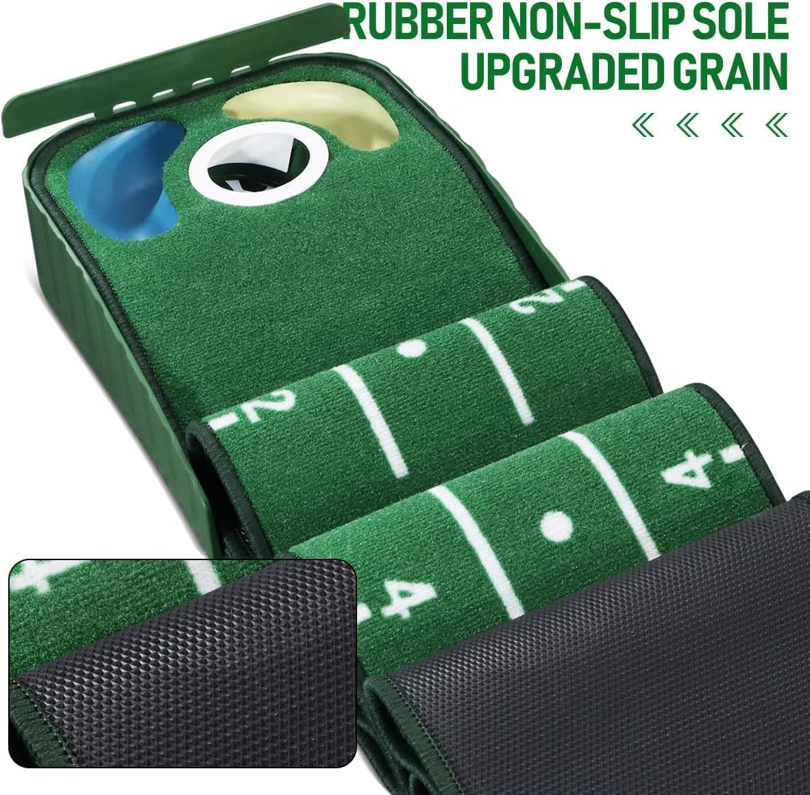 Golf Putting Mat, Green for Indoors, Matt with Ball Return and 3 Holes, Training and Practice Aid at Home or Office, Gifts Accessories for Men
