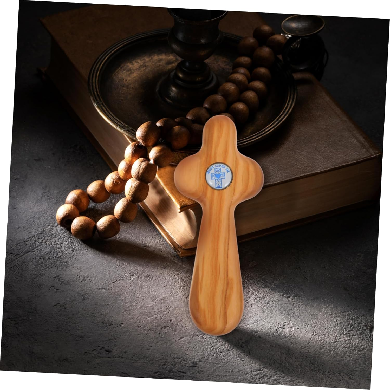 GARIOUANS Handheld Olive Wood Cross for Baptism First Communion Christian Prayer Portable Sustainable Design for Personal Reflection Gifting for Pocket Use image number 5