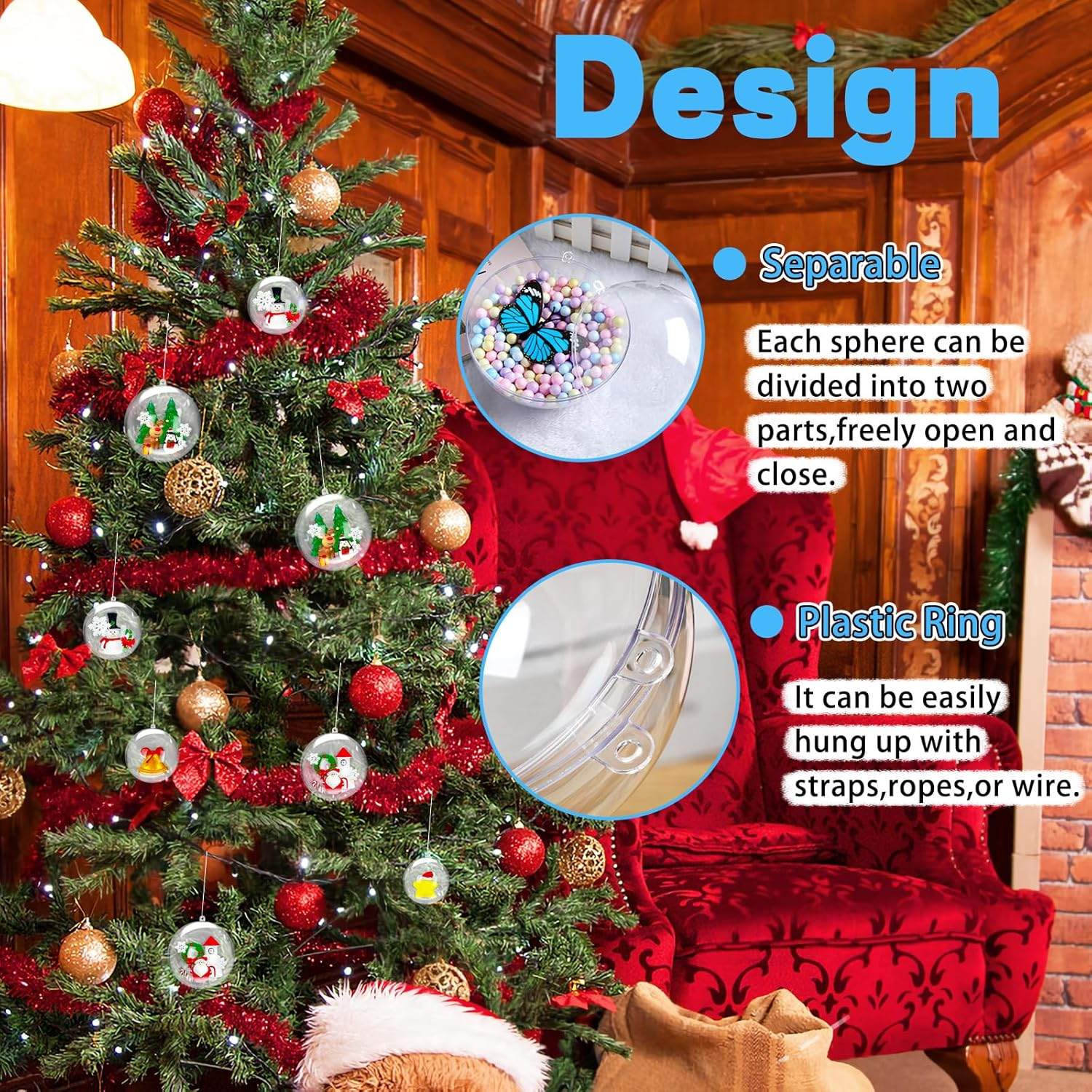 25 PCS Clear Plastic Fillable Ornaments,Transparent DIY Craft Ball,Clear DIY Christmas Ornament 5 Different Sizes for Wedding,Party,Home Decor