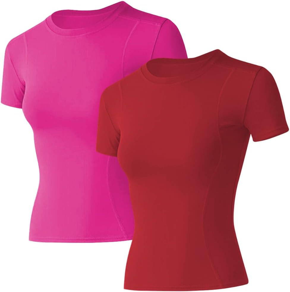 Loovoo Women Workout Shirts 1/2/3 Pack Athletic Compression Tee Dry Fit Yoga Gym Basic Tops