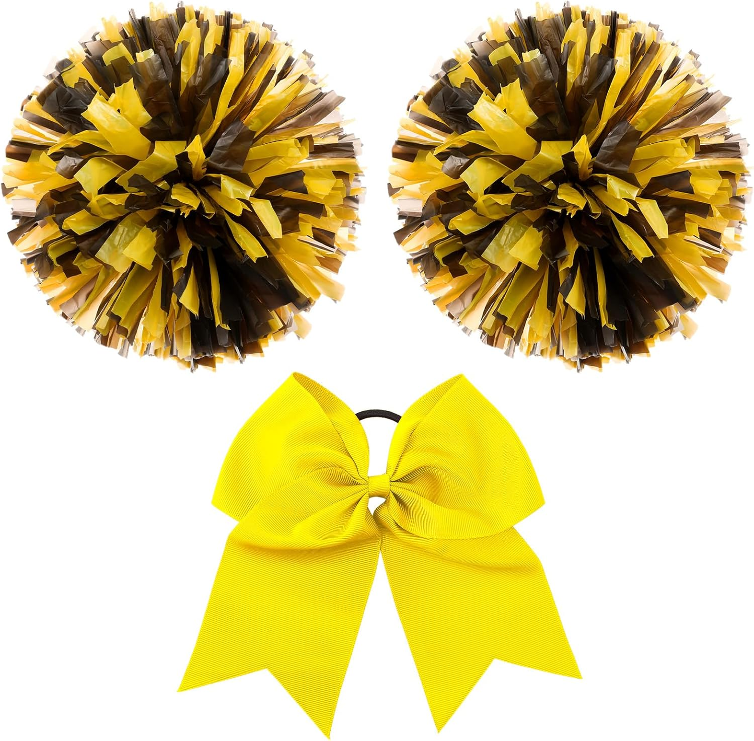Hanaive Cheerleading Pom Poms and Large Cheerleader Hair Bow 12 Inch Large Metallic Cheer Cheerleader Pom Poms for Sports Team Spirit Cheering