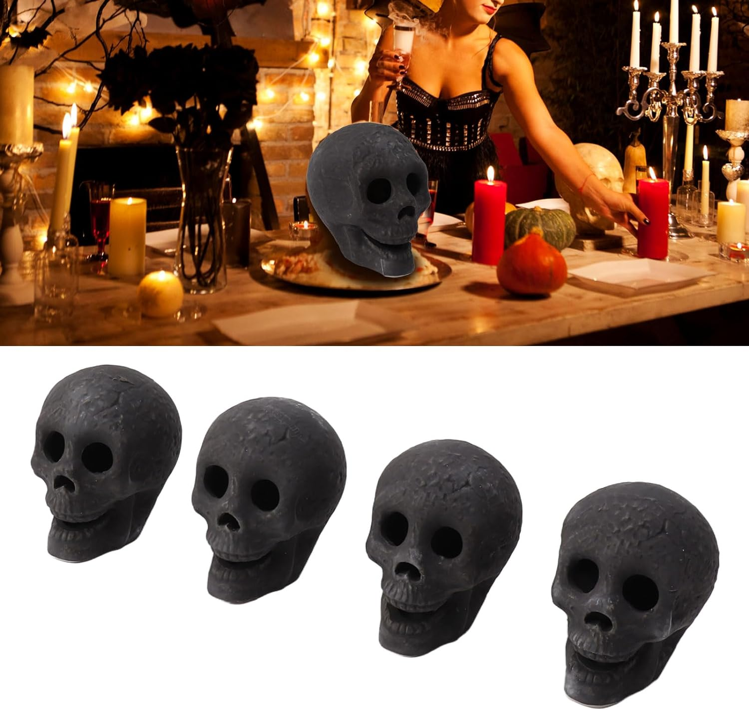 4Pcs Fireproof Fire Pit Skull, Fireproof Imitated Human Skull Ceramic Fireproof Rock, Halloween Skull Shaped Fire Stones for Fire Pit Bonfire Campfire Fireplaces Halloween Decor image number 4