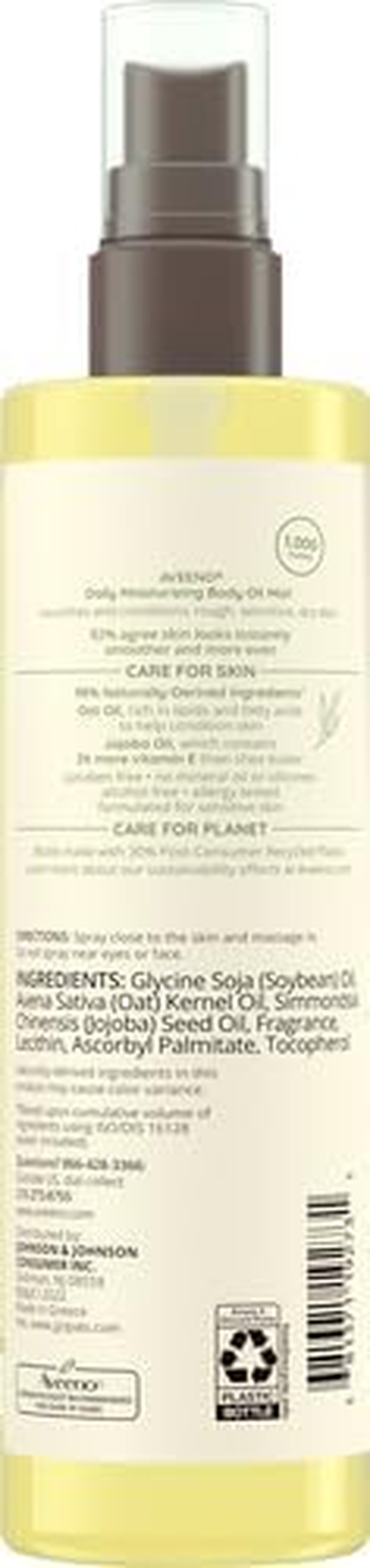 Aveeno Daily Moisturising Vitamin E Jojoba Oil Shea Butter Body Oil Mist Spray Dry Rough Sensitive Skin 200Ml (Pack of 2) image number 2