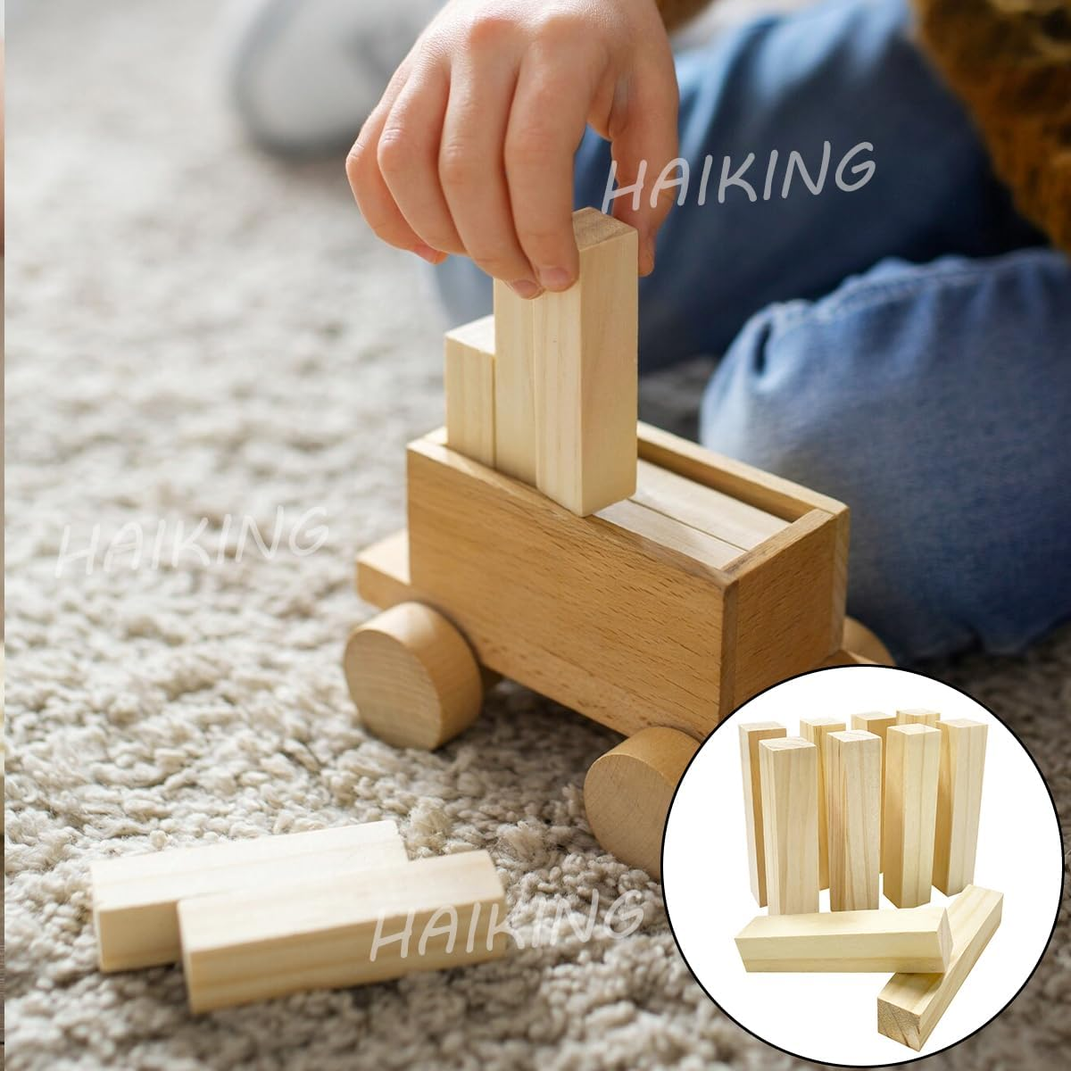 HAIKING Basswood Wooden Blocks, 10 PCS Rectangular Unfinished Wooden Craft for Carving, Whittling (10 X 2 X 2Cm/3.93 X 0.78 X 0.78In) image number 1