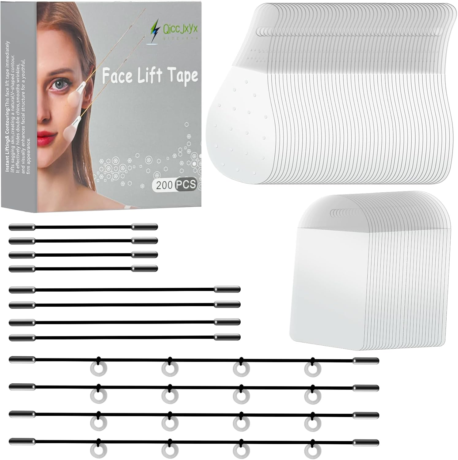 Qiccjxyx Face Lift Tape 200Pcs,Adjustable Elasticity,Face Lift Tape Invisible,Instant Facelift Tape for Wrinkles,Waterproof Transparent Lifting Tapes with Elastic Bands (200PCS) image number 6