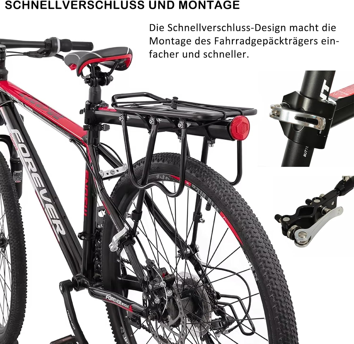 Bicycle Pannier Rack Adjustable Bicycle Rack with Reflector Aluminium Pannier Rack Touring Pannier Rack Load 100 Kg Black image number 3