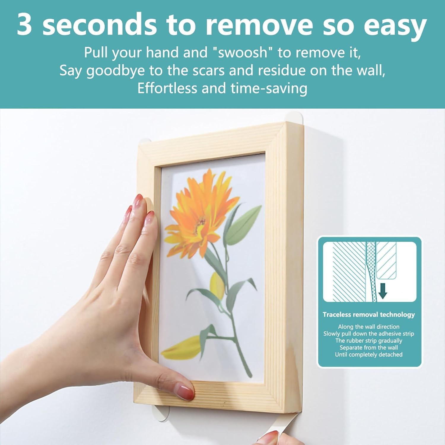 36 Pairs Picture Hanging Strips Heavy Duty Hook and Loop Adhesive Tape Removable Damage Free Double Sided No Nail Photo Frame Stickers for Wall Decor Home Improvement 16Mm 70Mm 72 Strips image number 1