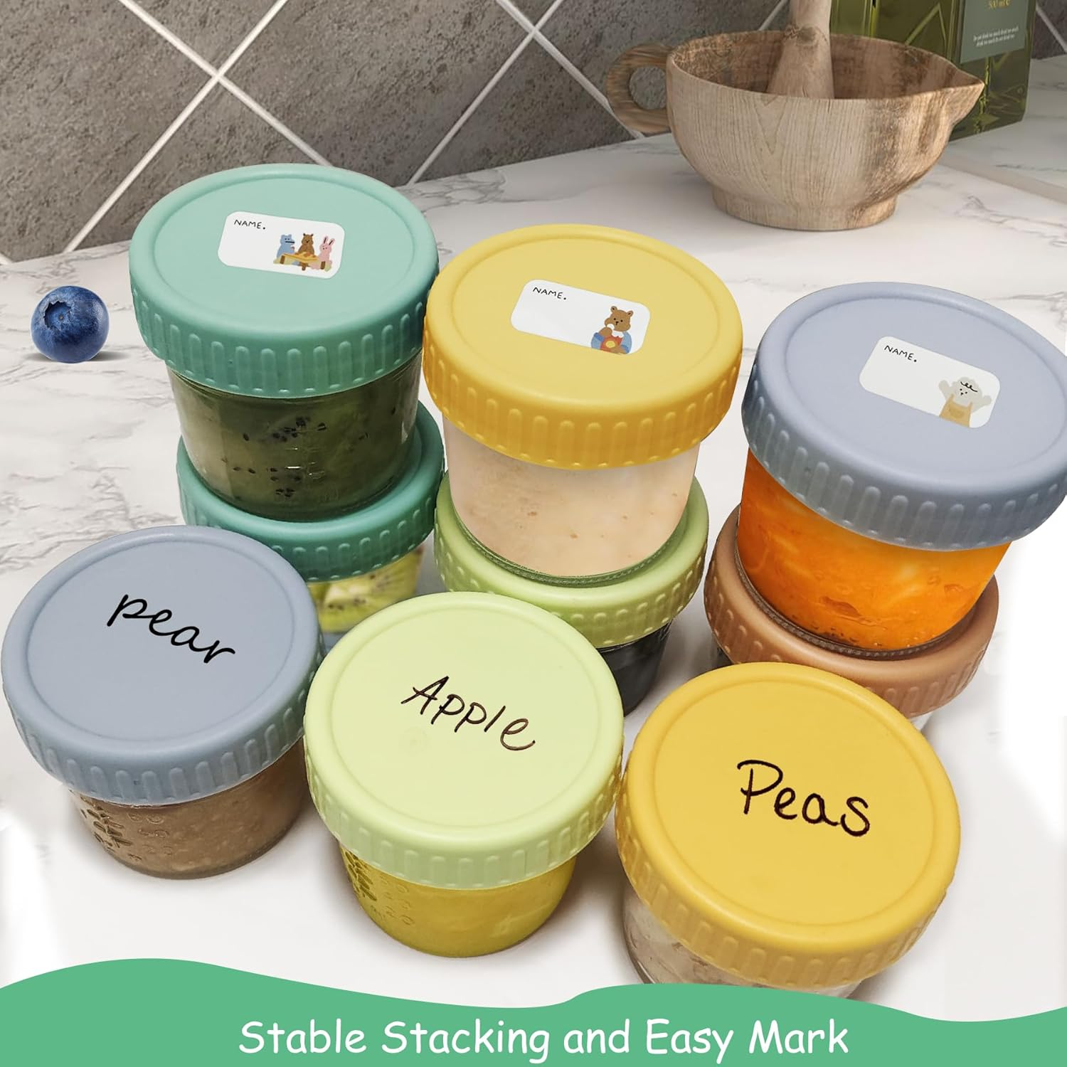 20 Pack Glass Baby Food Storage Containers，Labels，4 Oz Safe Baby Food Storage Jars with Lidsfor Jams,Fruits Salad,Jellies,Spices,Nuts,Handmade Dessertsmicrowave & Dishwasher Safe, BPA Free Reusable image number 2