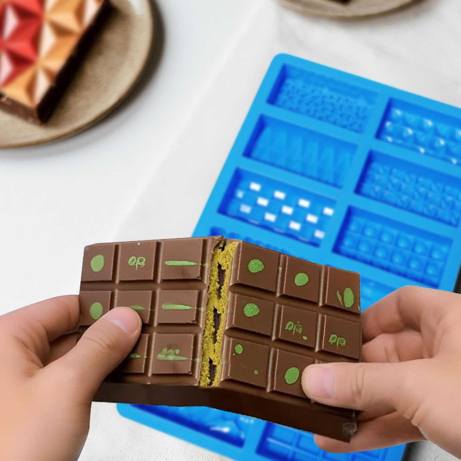 2025New Deep Small Chocolate Bar Mold for Mini Dubai, 2Pcs Candy Silicone Molds for Dubai Pistachio