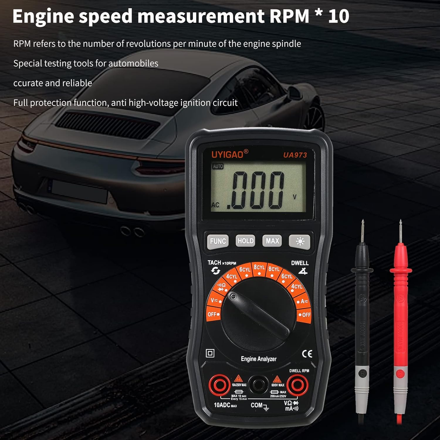 Car Multimeter, UA973 Digital Automotive Multimeter Tester Meter NCV TRMS 2000 Counts Engine Analyser Multimeter image number 2