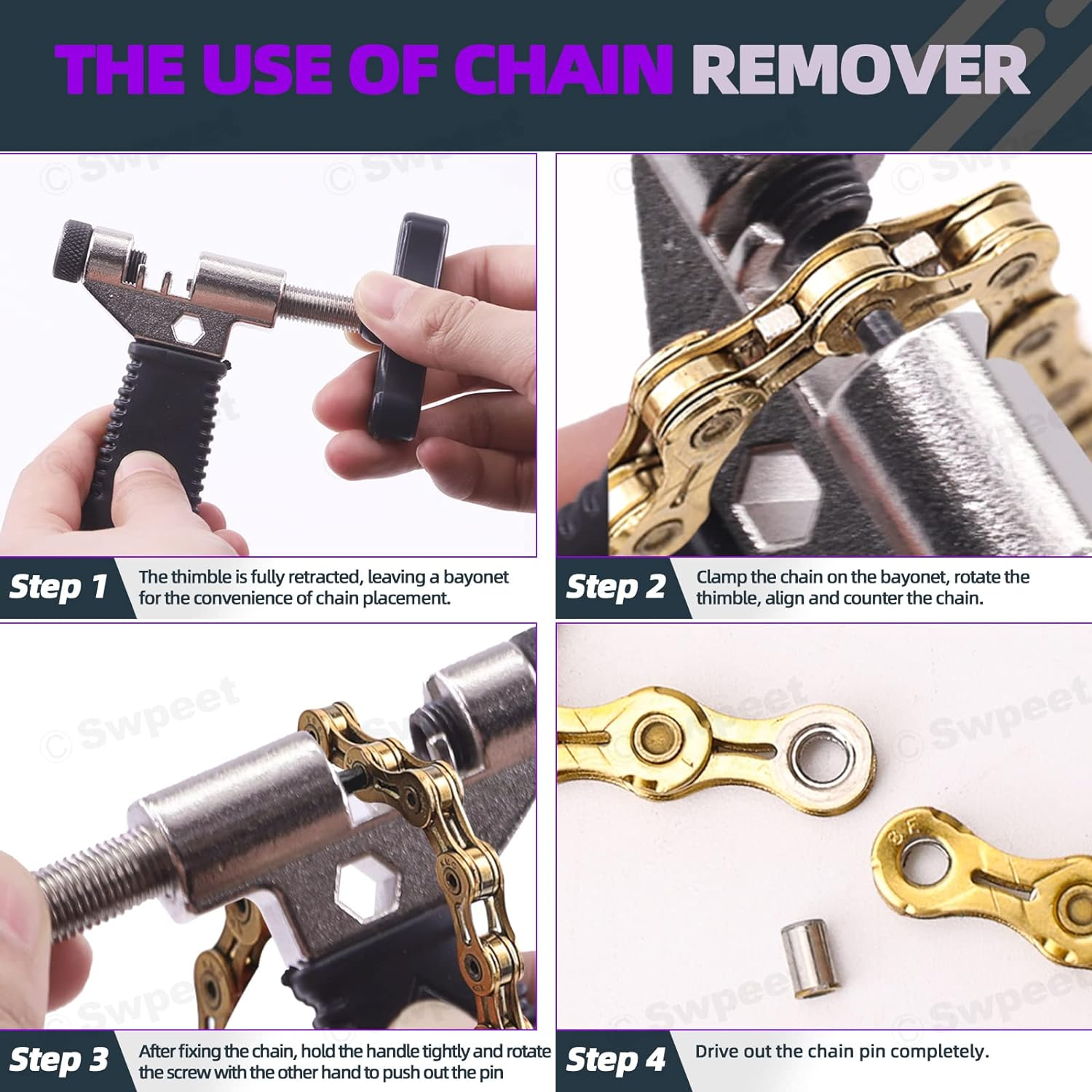 Swpeet 11Pcs Bike Chain Repair Tool Assortment Kit, Including Bike Chain Plier, Bicycle Chain Master Link Pliers, Wear Indicator Chain Checker, Chain Breaker Splitter Tool and Missing Link Connector image number 3