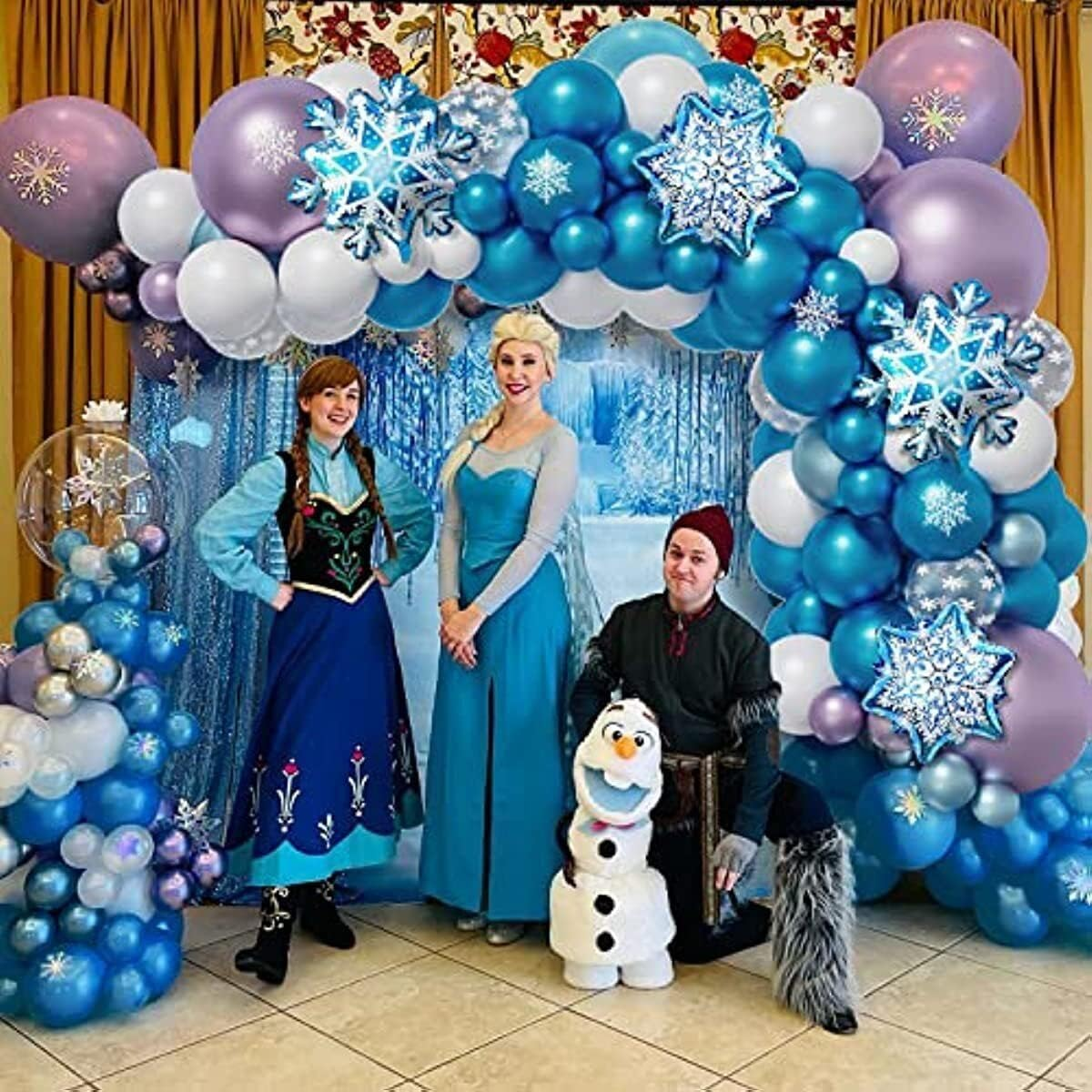 123Pcs Frozen Balloon Garland Arch Kit, White Blue Metallic Purple Latex Balloons, Snowflake Foil Balloons Happy Birthday Banners for Baby Shower Birthday Party Decorations (Frozen)