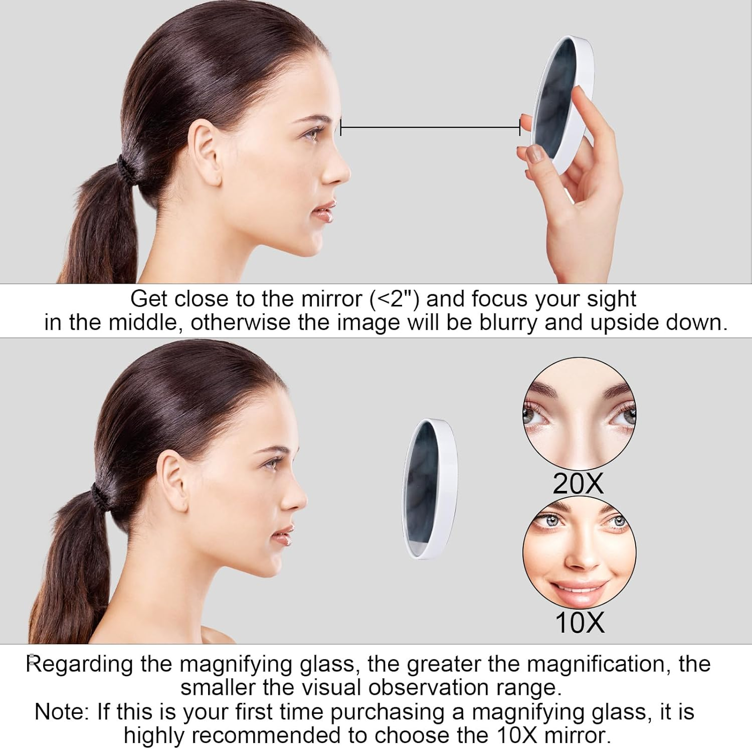 10X Magnifying Mirror, 4.5 Inch Makeup Mirror with Suction Cup and Angled Tweezers Face Mirror Small Mirror Suitable for Eyebrows Beard Remove Blackheads (White) image number 3