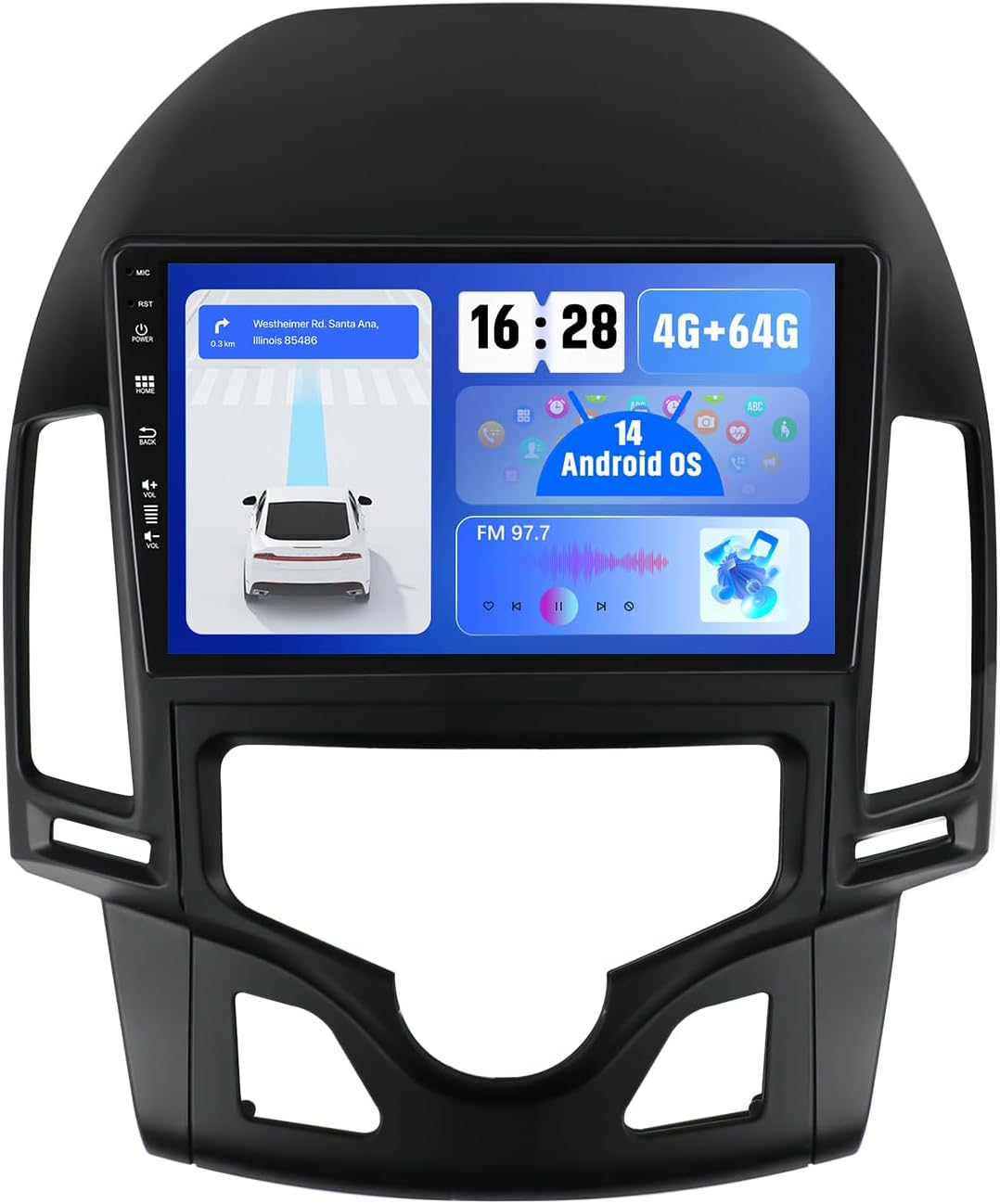 MISONDA 4G+64G Android 14 Car Stereo Radio for Hyundai I30 2006-2011 with 9 Inch HD IPS Touch Screen Wireless Carplay Android Auto DSP Bluetooth GPS Wifi Mirrorlink Backup Camera MIC RDS