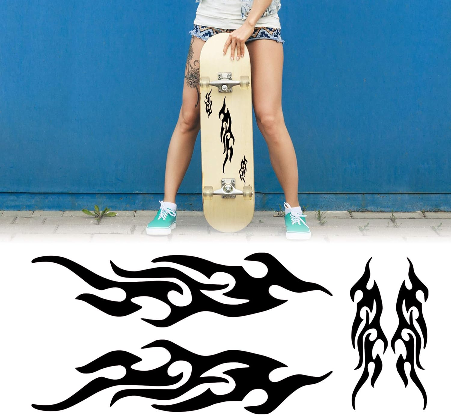 TOMALL 4 Pcs 12Cm+29Cm Flame Reflective Sticker for Car Flame Racing Sports Stripe Decal for Golf Cart Vinyl Waterproof Decal DIY for Car Body Side Truck SUV Off-Road Vehicles Skateboard (Gradient)