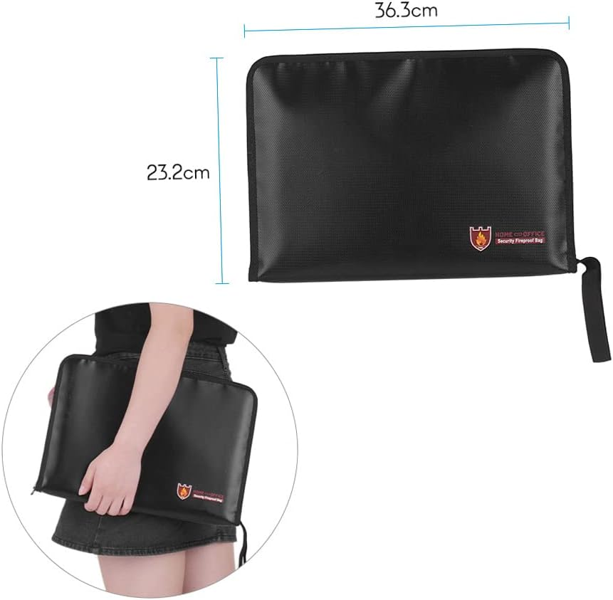 Fireproof Waterproof Safe Document Bags A4 Size Expandable File Folder Zippers 12 Pockets Accordian File Organizer for Cash Passport Photos Jewelry Legal Document Files Office Supplies ALKOY image number 2