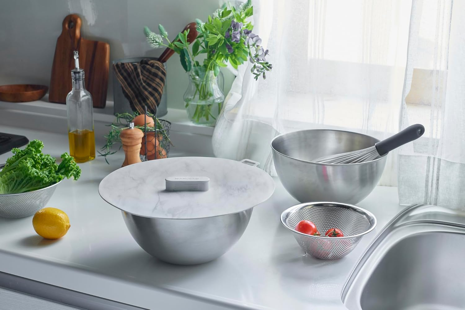 Kevnhaun KDS4166 Silicone Lid, for 11.0 Inches (28 Cm), Oven, Microwave, Dishwasher Safe, Freezer, Refrigerator, Pot Lid, Storage, Marble Pattern, Gray, with Hooks image number 3