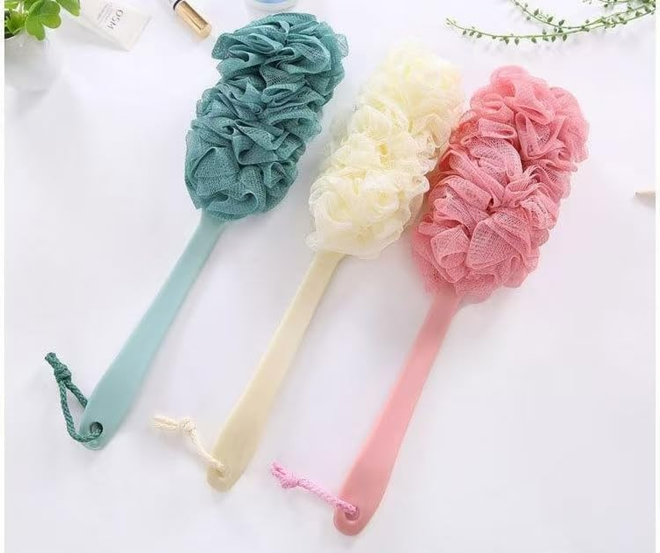 Long Handle Bath Brush with Mesh Sponge, Pink Loofah Scrubber, 43Cm Extended Reach, Soft Mesh Material image number 3
