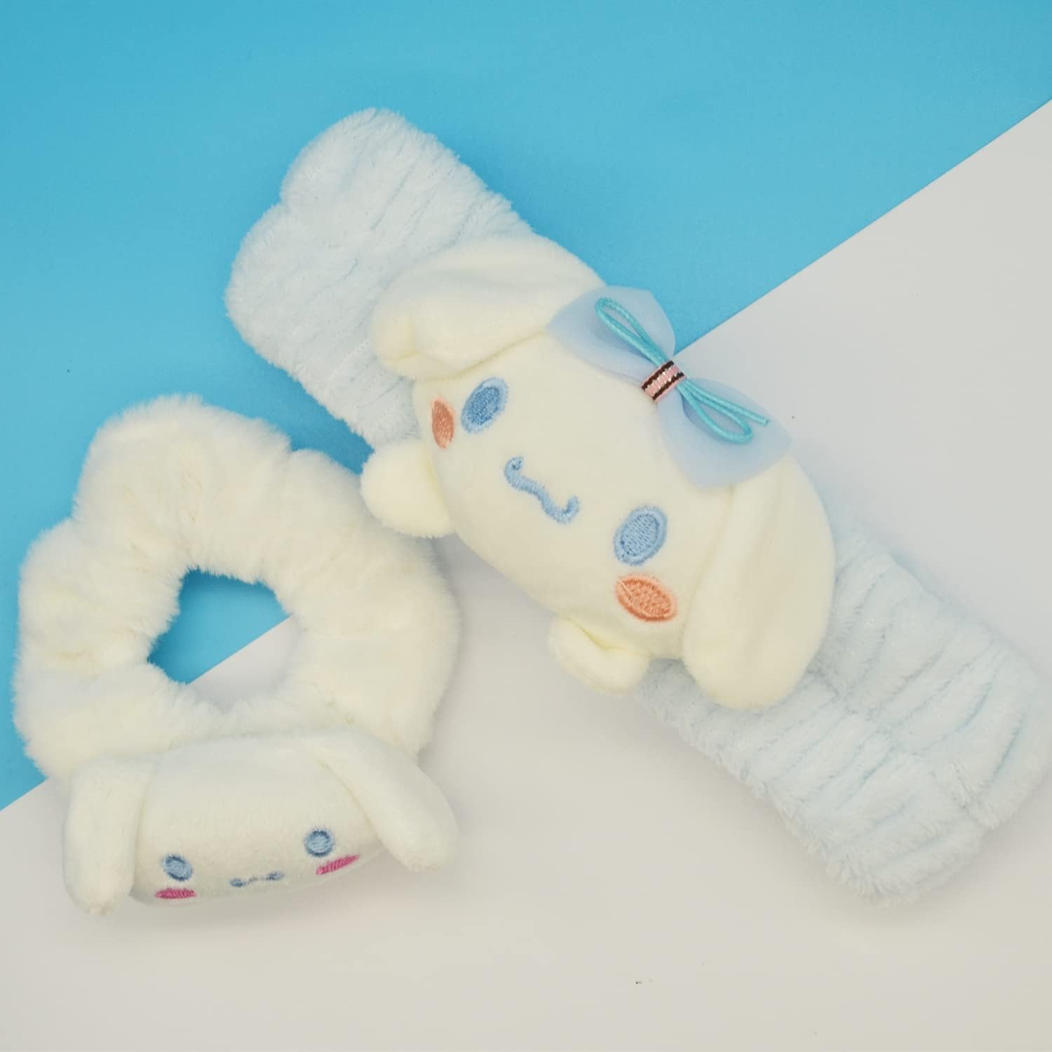 Cin 2 Pcs Hair Band and Hair Tie Kawaii Headband Cartoon Hair Clips Hair Accessories Character Coral Hair Band Gift Hair Coral Fleece Head Wraps Elastic Band for Girls Women - Fg+Fs-Cin image number 2