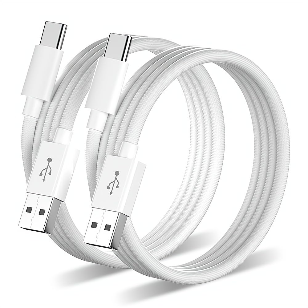 [1.5M 2Pack] Woven USB Charger to USB C Cable, Mfi Certified USB-A to Type C Cord Fast Charging for Apple Carplay Iphone 17 Pro Max/16/15, Ipad Air M2, Airpods Pro 2Nd, Samsung Galaxy S25, White