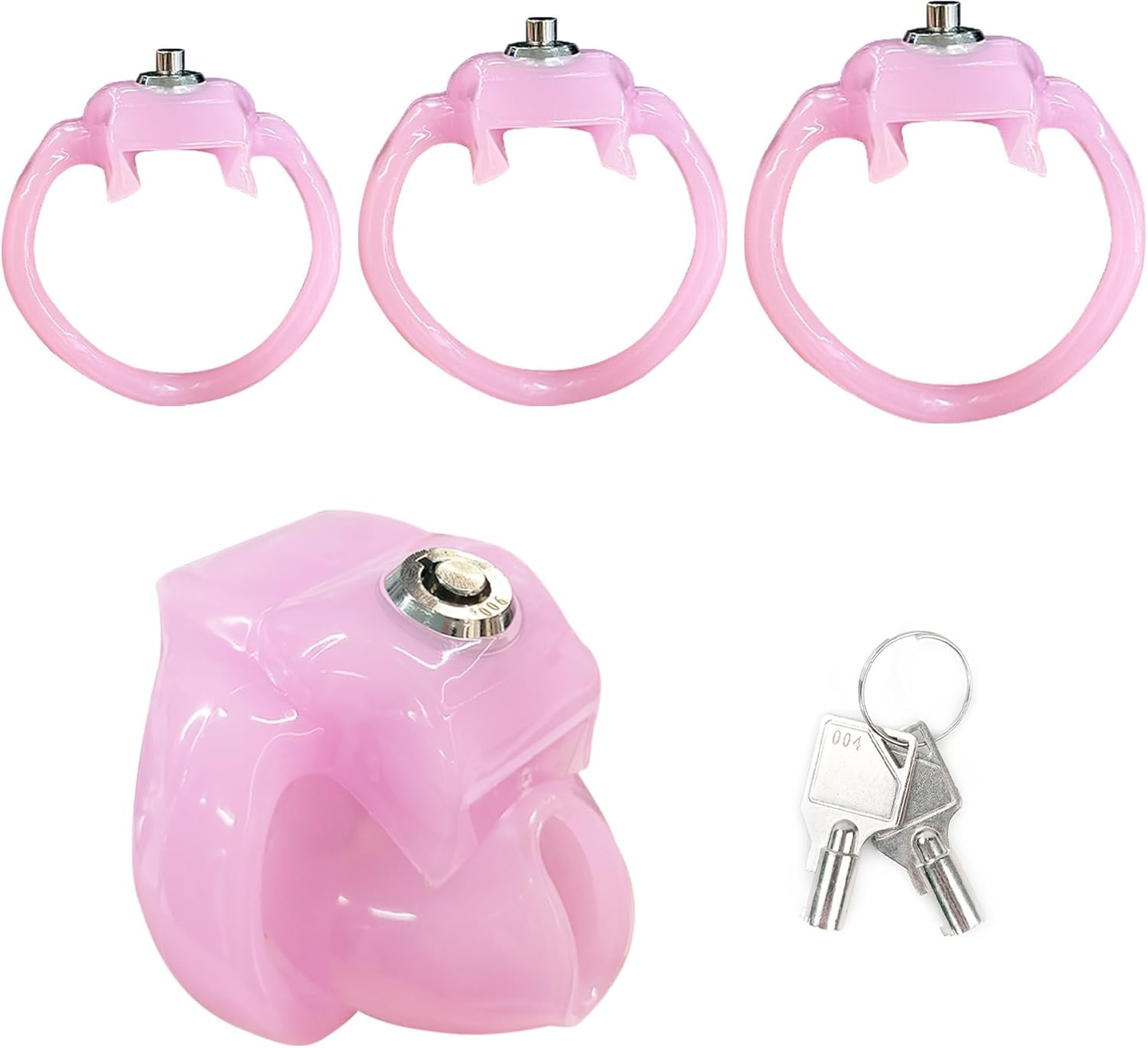 Male Chastity Devices Chastity Cage Cock Cage Button Lock and Exclusive Keys with 3 Active Rings Click & Locked Key Penis Cock Cage for Men Pink Color image number 5