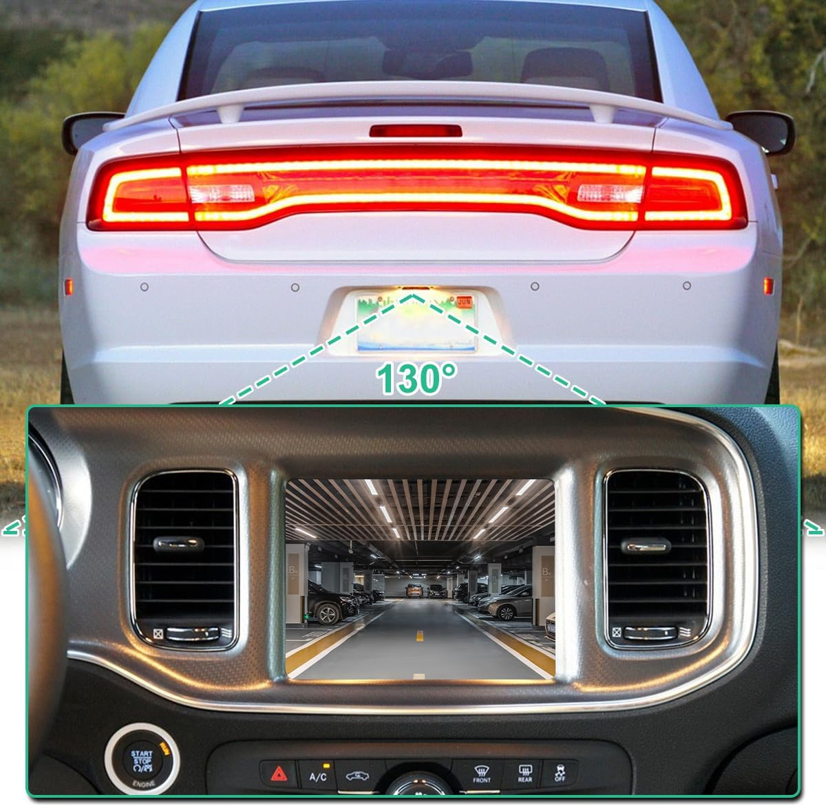 56054058AH Rear View Backup Camera Compatible with 2011-2014 Dodge Charger Chrysler 300 - Greenyi Reversing Park Assist Cam， Replacement for OE# 56054058AD, 56054058AE, 56054058AF image number 1