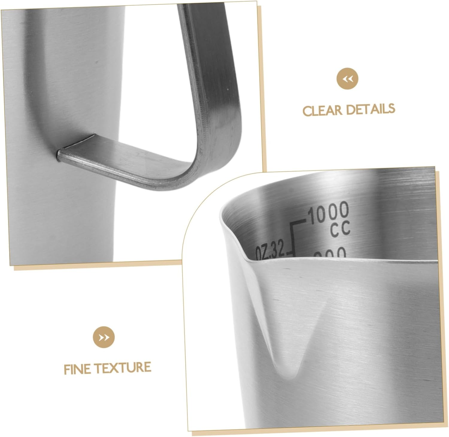 OFFIGAM Large Capacity Measuring Cup Handle Stainless Steel Measuring Cup Scale for Milk Coffee Espresso Frother for Household Use image number 2