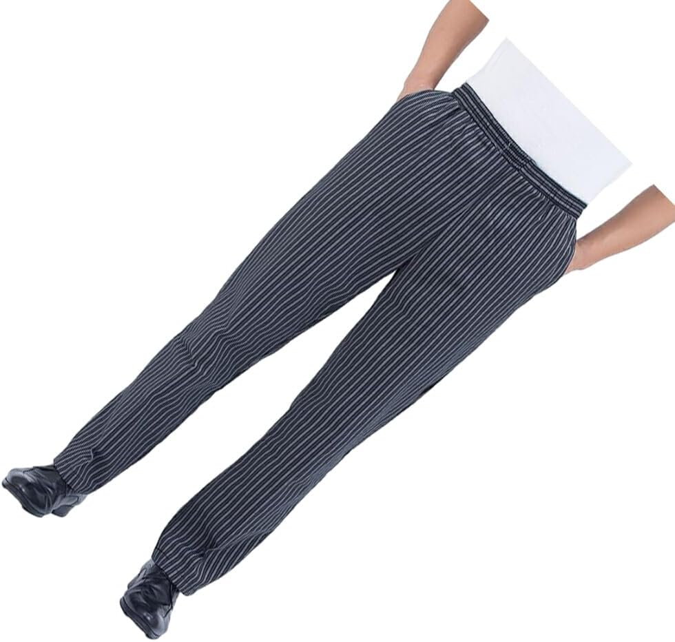 Hotel Kitchen Elastic Waist Chef Pants Breathable and Durable Work Uniform Striped Polyester Striped Baker Trousers image number 1