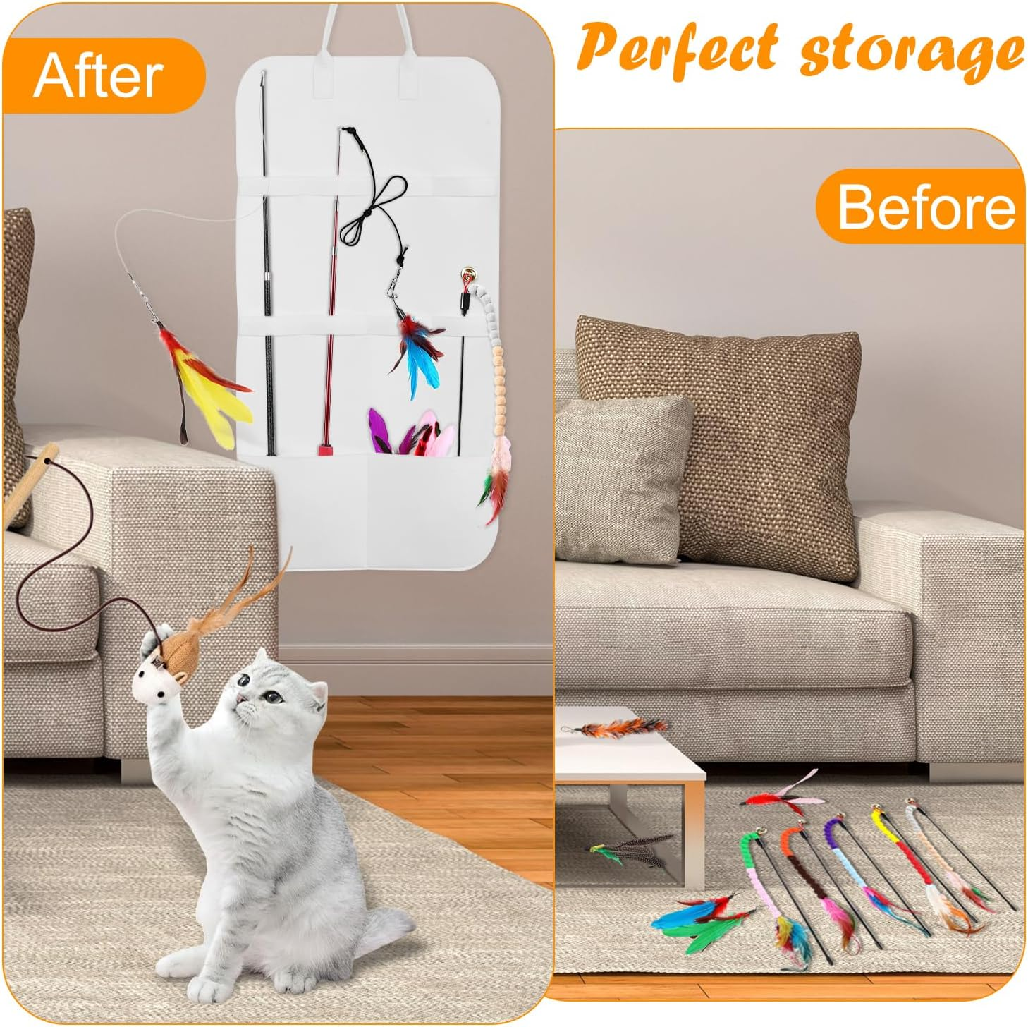 Cat Teaser Wand Holder, Felt Cat Wand Toy Storage Bag, Space Saving Cat Wand Toy Hanging Organizer, Multifunctional Cat Toy Hanging Organizer for Indoor Cats image number 2